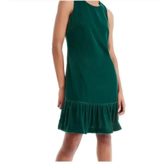 J Crew Velvet Ruffle Hem Holiday Shift Dress | Sz 00 | Emerald Green NWT - Picture 3 of 8